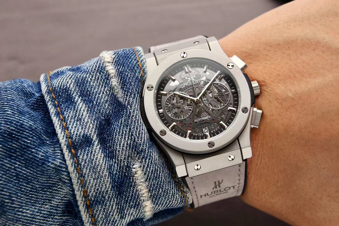 Special Offerš„Silver - Hollow 904L Steel - Grey Rubber - Quartz - 42mm