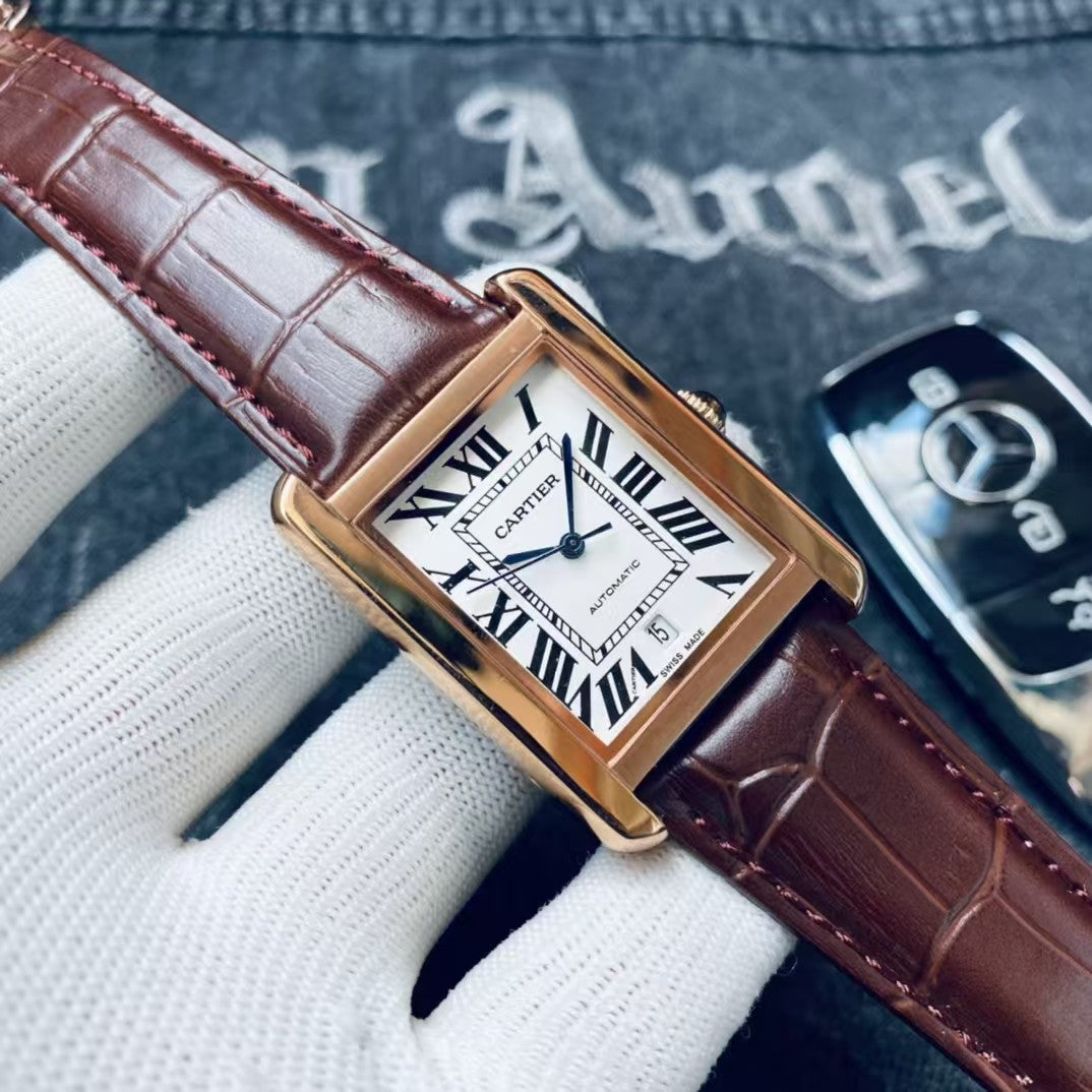 Rose gold bezel- Unisex -Black/Brown Leather - Automatic -41*31mm