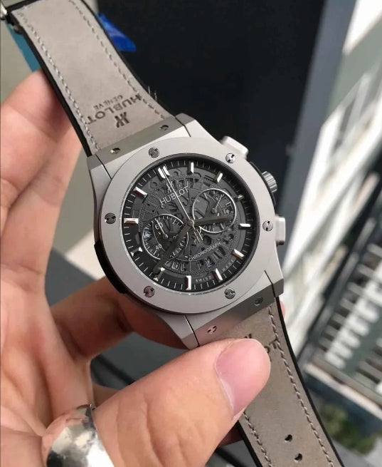 Special Offerš„Silver - Hollow 904L Steel - Grey Rubber - Quartz - 42mm