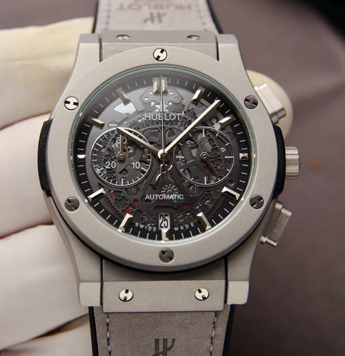 Special Offerš„Silver - Hollow 904L Steel - Grey Rubber - Quartz - 42mm