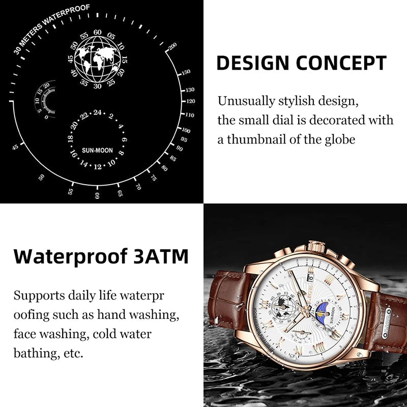 Men's Leather Automatic Watch - 40mm
