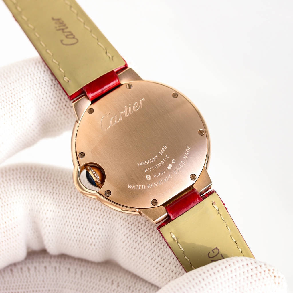 LADY -Silver 316L Steel - Red Leather - Automatic - 33mm