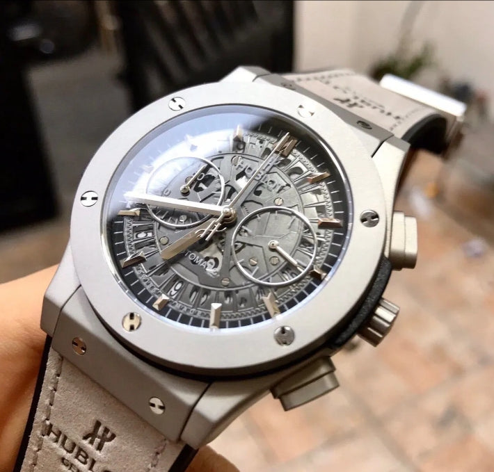 Special Offerš„Silver - Hollow 904L Steel - Grey Rubber - Quartz - 42mm