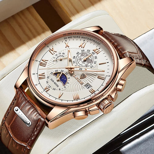 Men's Leather Automatic Watch - 40mm