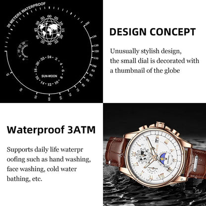 Men's Leather Automatic Watch - 40mm